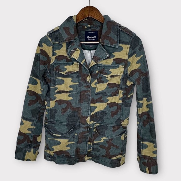 Madewell Outbound Camouflage Button Front Utility Jacket Olive Green Tan Brown - Picture 5 of 14